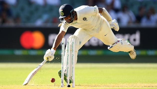 Cheteshwar Pujara of India is run out during day one of the First Test match in the series between Australia and India at Adelaide Oval on December 06, 2018 in Adelaide, Australia.(Getty Images)