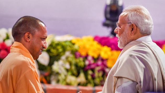 Prime Minister Narendra Modi with UP CM Yogi Adityanath.(PTI file photo)