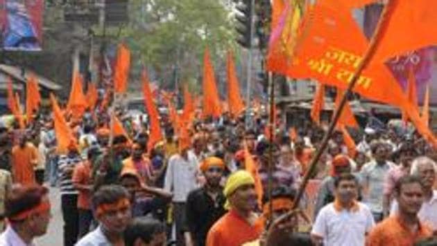 The procession comprising trucks, SUVs and motorcycles was taken out on the eve of the Babri Masjid demolition anniversary (HT File Photo) The procession comprising trucks, SUVs and motorcycles was taken out on the eve of the Babri Masjid demolition anniversary (HT File Photo)