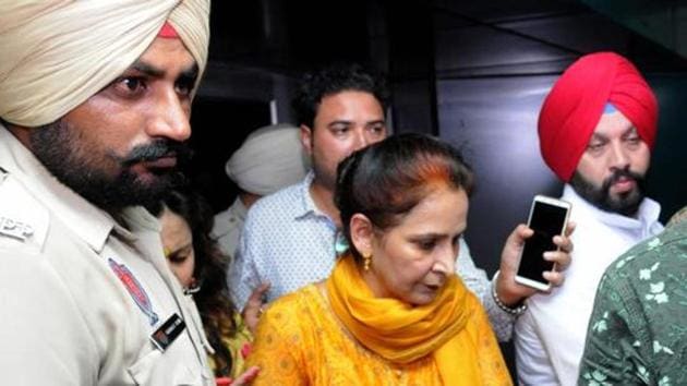 Amritsar: Navjot Kaur Sidhu, wife of Punjab minister of Tourism, Cultural Affairs coming out of a hospital after enquiring about the well being of victims of the Dussehra tragedy in Amritsar (PTI File Photo)(PTI)
