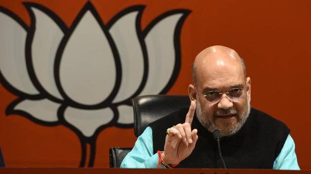 BJP president Amit Shah launched a sharp attack on West Bengal chief minister Mamata Banerjee, starting with her government’s refusal to permit his party to take out a rally in the state and later widening his criticism to cover what he claimed, was the state’s dismal governance record. (Mohd Zakir / HT Photo) BJP president Amit Shah launched a sharp attack on West Bengal chief minister Mamata Banerjee, starting with her government’s refusal to permit his party to take out a rally in the state and later widening his criticism to cover what he claimed, was the state’s dismal governance record. (Mohd Zakir / HT Photo)