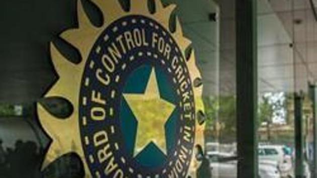 A view of logo of the Board of Control for Cricket in India (BCCI) during a Council meeting of the Indian Premier League (IPL) at BCCI headquarters on July 19, 2015 in Mumbai, India.(Hindustan Times via Getty Images)