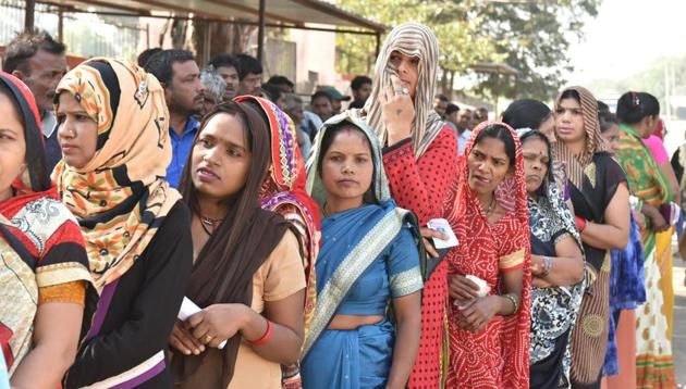 Voters queue up to cast their votes in Bhopal on November 28 for Madhya Pradesh Assembly election 2018. More than 50 million voters cast their ballots in the single-phase poll for the state’s 230 assembly seats.(Mujeeb Faruqui/HT file Photo) Voters queue up to cast their votes in Bhopal on November 28 for Madhya Pradesh Assembly election 2018. More than 50 million voters cast their ballots in the single-phase poll for the state’s 230 assembly seats.(Mujeeb Faruqui/HT file Photo)