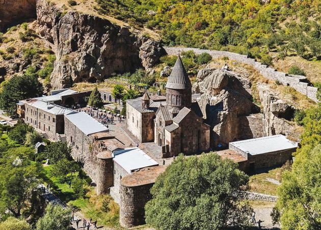 Aerial view of the Unesco World Heritage Site of The Geghard Monastery, which is partially carved out of a mountain(Ajit Pal Singh)