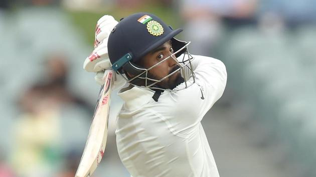 India's batsman Lokesh Rahul plays a shot during day three of the first Test cricket match against Australia at the Adelaide Oval.(AFP)