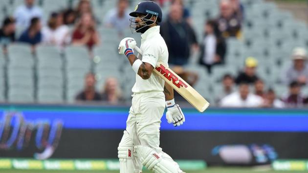 India's Virat Kohli walks after Australia took his wicket during day three of the first Test cricket match at the Adelaide Oval. (AFP) India's Virat Kohli walks after Australia took his wicket during day three of the first Test cricket match at the Adelaide Oval. (AFP)