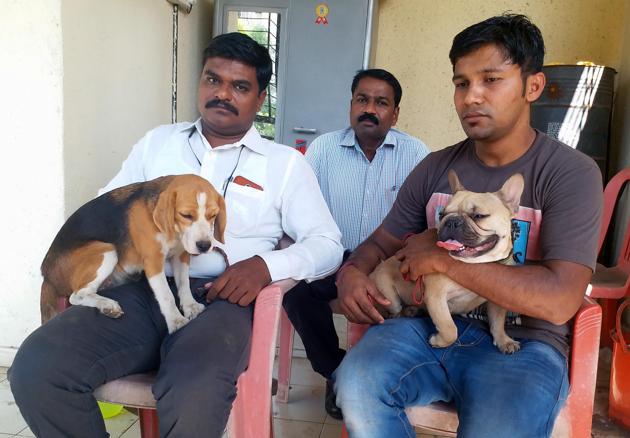 Khadakpada police recovered the stolen beagle and French bull dog. (Rishikesh Choudhary/HT) Khadakpada police recovered the stolen beagle and French bull dog. (Rishikesh Choudhary/HT)