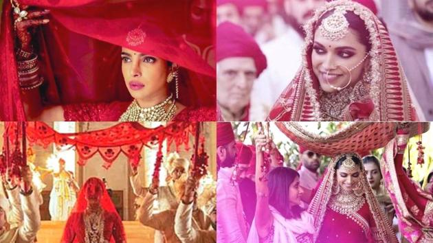 Brides In Surreal Replicas Of Priyanka Chopra's Red Lehenga + Where To Buy  Them! | Indian bridal dress, Indian wedding lehenga, Red lehenga