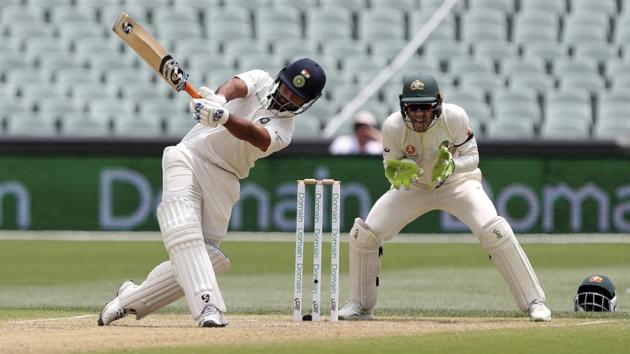 India's Rishabh Pant hits the ball to the boundary while batting in Adelaide. (AP)