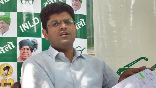 Hisar MP Dushyant Chautala on Sunday launched a new political outfit Jannayak Janta Dal at a rally in Jind, considered the political heartland of the state.(Sushil Kumar/HT File PHOTO)