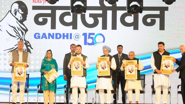 On Monday, top Congress leadership including party president Rahul Gandhi relaunched the Associated Journals Limited (AJL’s) Hindi newspaper ‘Navjivan’ in Mohali. The event comes days after a special CBI court served summons to former Haryana chief minister Bhupinder Singh Hooda and AICC treasurer Motilal Vora and the Enforcement Directorate (ED) attached the land allotted to the AJL in Panchkula. (Keshav Singh / HT Photo) On Monday, top Congress leadership including party president Rahul Gandhi relaunched the Associated Journals Limited (AJL’s) Hindi newspaper ‘Navjivan’ in Mohali. The event comes days after a special CBI court served summons to former Haryana chief minister Bhupinder Singh Hooda and AICC treasurer Motilal Vora and the Enforcement Directorate (ED) attached the land allotted to the AJL in Panchkula. (Keshav Singh / HT Photo)