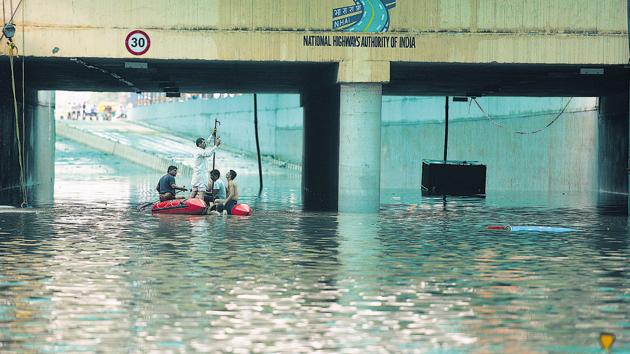 After heavy rains on August 28, the Hero Honda Chowk underpass in Gurugram had to be shut for 50 hours as it was submerged under 50 million litres of run-off rainwater. (Sanjeev Verma/HT File Photo) After heavy rains on August 28, the Hero Honda Chowk underpass in Gurugram had to be shut for 50 hours as it was submerged under 50 million litres of run-off rainwater. (Sanjeev Verma/HT File Photo)