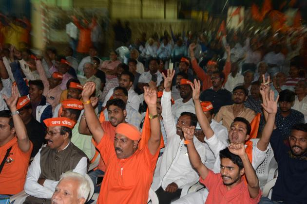 Sadhvi Pradnya Bharati at Vishwa Hindu Parishad rally in Pune, on Sunday, December 9. (Ravindra Joshi/HT PHOTO)