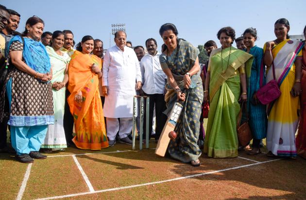 With polls around the corner Supriya Sule, politician from the Nationalist Congress Party (NCP) daughter of Sharad Pawar, president NCP is on the front foot as she inaugurates Sonia Gandhi U-19 women T20 cricket championship at Nehru Stadium on Sunday. (Sanket Wankhade/HT PHOTO)