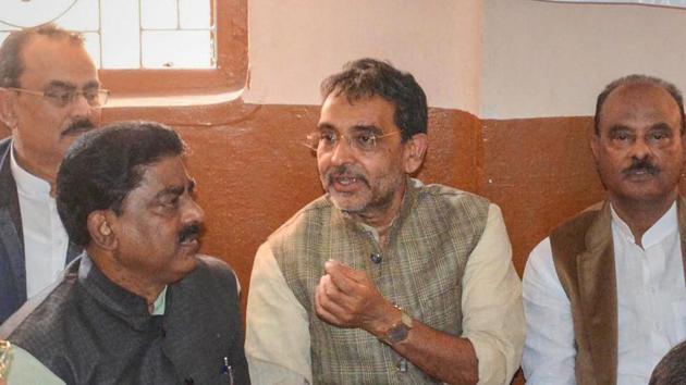 Bihar politician Upendra Kushwaha (C) quit as a minister at the centre, declaring in his resignation letter to Prime Minister Narendra Modi, “I stand dejected, betrayed by your leadership.” He has also walked out the BJP-led National Democratic Alliance (NDA) and said that he has his options open. (PTI File) Bihar politician Upendra Kushwaha (C) quit as a minister at the centre, declaring in his resignation letter to Prime Minister Narendra Modi, “I stand dejected, betrayed by your leadership.” He has also walked out the BJP-led National Democratic Alliance (NDA) and said that he has his options open. (PTI File)