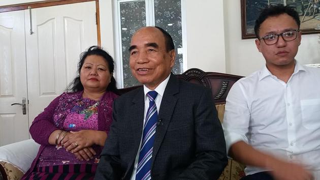 Mizo National Front chief Zoramthanga, who is set to return as Mizoram chief minister, at his home in Aizawl as the votes in the state assembly election were counted (HT Photo)(HT Photo)