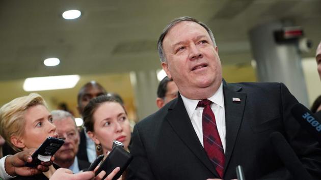 US Secretary of State Mike Pompeo speaks to reporters at the US Capitol after briefing senators in Washington, DC.(AFP)