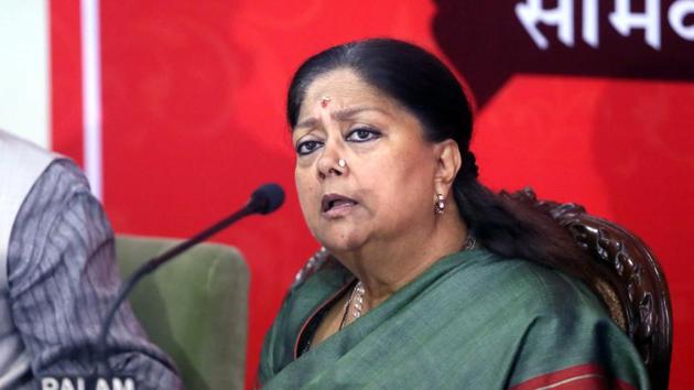 Rajasthan chief minister Vasundhara Raje interacts with media persons on February12.(HT File Photo/Himanshu Vyas)