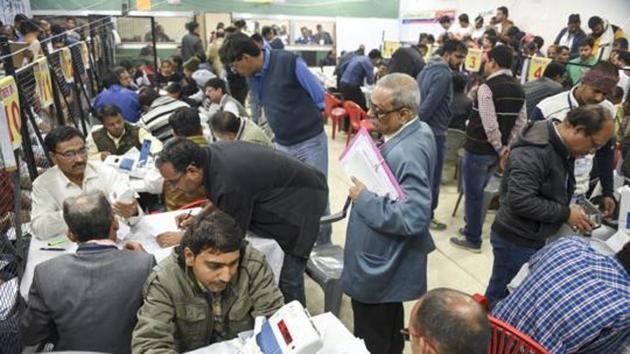 Counting of votes for the assembly elections in progress at a counting centre in Indore, Madhya Pradesh, Tuesday, Dec 11, 2018.(PTI file photo)