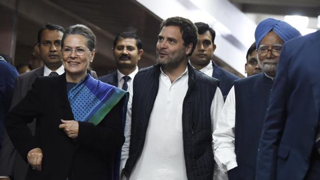 On Wednesday, UPA chairperson Sonia Gandhi said that the Congress’s win in three heartland states ruled by the BJP is a victory against the ruling party’s negative politics. “I am happy with 3-0 score line... It is a victory against BJP’s negative politics,” Sonia Gandhi told reporters. (Arvind Yadav / HT File) 