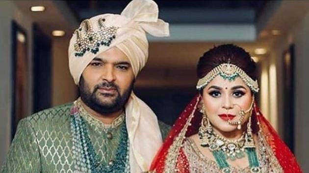 Kapil Sharma and Ginni Chatrath after their wedding in Jalandhar.(Viral Bhayani)