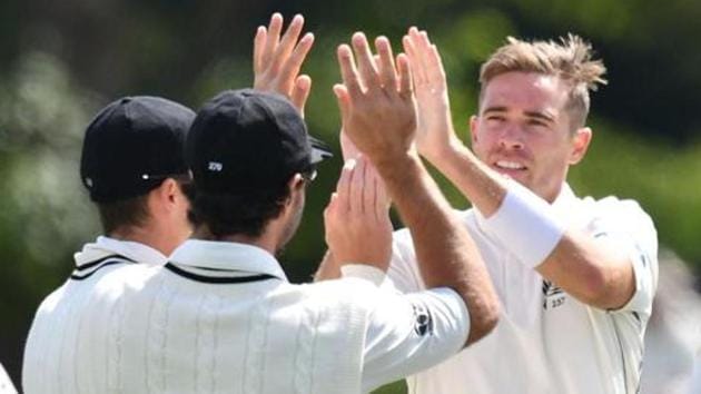 File image of New Zealand fast-bowler Tim Southee celebrating the fall of a wicket with his teammates. (AFP) File image of New Zealand fast-bowler Tim Southee celebrating the fall of a wicket with his teammates. (AFP)