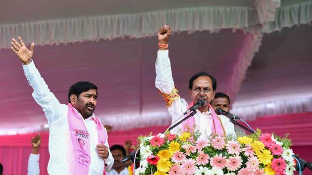 Telangana Rashtra Samithi (TRS) president K Chandrasekhar Rao took oath as the chief minister of Telangana for the second time during a time chosen for its auspiciousness or “muhurtam” today. The TRS won a second straight term in India’s youngest state after scoring a landslide victory in the assembly elections. It had 88 seats in its kitty in the 119-member assembly. (PTI File) Telangana Rashtra Samithi (TRS) president K Chandrasekhar Rao took oath as the chief minister of Telangana for the second time during a time chosen for its auspiciousness or “muhurtam” today. The TRS won a second straight term in India’s youngest state after scoring a landslide victory in the assembly elections. It had 88 seats in its kitty in the 119-member assembly. (PTI File)