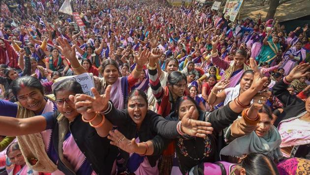 Accredited Social Health Activist (ASHA) workers during a protest demanding a hike in their wages and the regularization of their jobs, in Patna. ASHA workers have been on a state-wide indefinite strike since December 01, 2018. (PTI) Accredited Social Health Activist (ASHA) workers during a protest demanding a hike in their wages and the regularization of their jobs, in Patna. ASHA workers have been on a state-wide indefinite strike since December 01, 2018. (PTI)