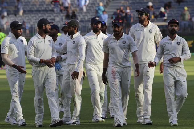 Indian players leave the ground at the conclusion of the first day in the second cricket test between Australia and India in Perth. (AP) Indian players leave the ground at the conclusion of the first day in the second cricket test between Australia and India in Perth. (AP)