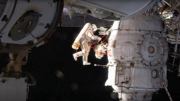 Russian cosmonaut Oleg Kononenko conducts a spacewalk outside the International Space Station Space (ISS) in this image captured from NASA video in space. (NASA TV / Handout via REUTERS) Russian cosmonaut Oleg Kononenko conducts a spacewalk outside the International Space Station Space (ISS) in this image captured from NASA video in space. (NASA TV / Handout via REUTERS)