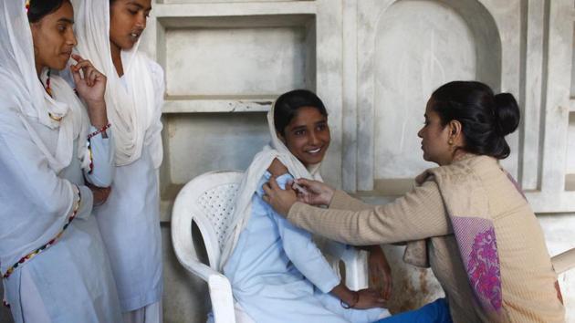 The Measles-Rubella (MR) vaccination campaign aimed to cover approximately 74 lakh children in Haryana between the ages of nine months and 15 years. It ran for eight weeks. By the time it came to an end, 99.01% of the state target was achieved.(Yogendra Kumar/HT Photo)