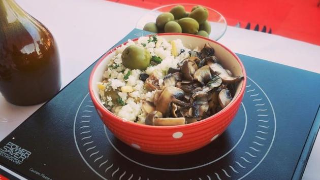 Portabella mushroom and olive cauliflower couscous by Chef Saransh Golia