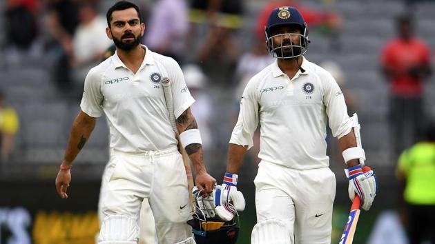 India's batsmen Ajinkya Rahane (R) and Virat Kohli walk back to the dressing room at the end of day two. (AFP) India's batsmen Ajinkya Rahane (R) and Virat Kohli walk back to the dressing room at the end of day two. (AFP)