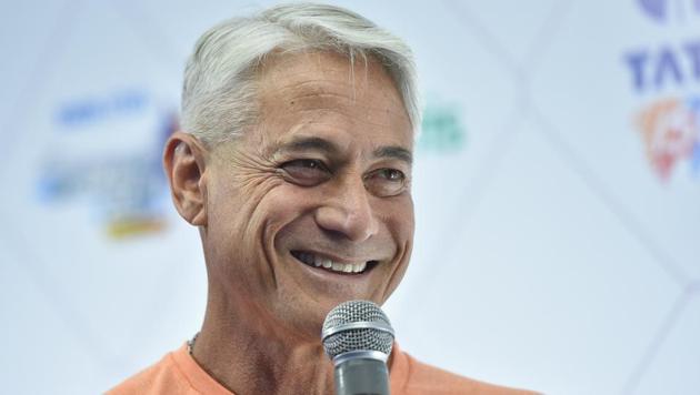 Four-time Olympic gold medalist and the world’s greatest diver, Greg Louganis the International event ambassador of Tata Steel Kolkata 25K marathon during a press conference in Kolkata, India, on Thursday, December 13, 2018. (Arijit Sen/HT Photo) Four-time Olympic gold medalist and the world’s greatest diver, Greg Louganis the International event ambassador of Tata Steel Kolkata 25K marathon during a press conference in Kolkata, India, on Thursday, December 13, 2018. (Arijit Sen/HT Photo)