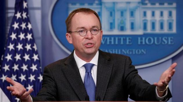 White House budget director Mick Mulvaney gestures as he holds a press briefing at the White House in Washington.(REUTERS)