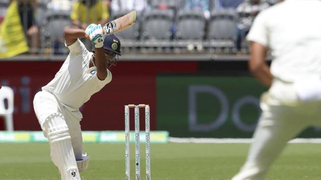 India's Rishabh Pant bats during play in the second cricket test between Australia and India. (AP)