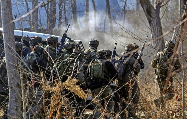 Army soldiers during an encounter with the militants at Sirnoo in Pulwama district of south Kashmir, December 15 (PTI) Army soldiers during an encounter with the militants at Sirnoo in Pulwama district of south Kashmir, December 15 (PTI)