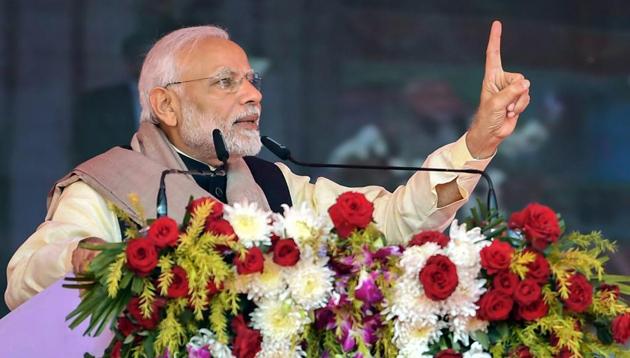 Narendra Modi said the NDA government is trying to boost the armed forces and equip them with modern weapons even as “the other party is trying to weaken it”. (PTI) Narendra Modi said the NDA government is trying to boost the armed forces and equip them with modern weapons even as “the other party is trying to weaken it”. (PTI)