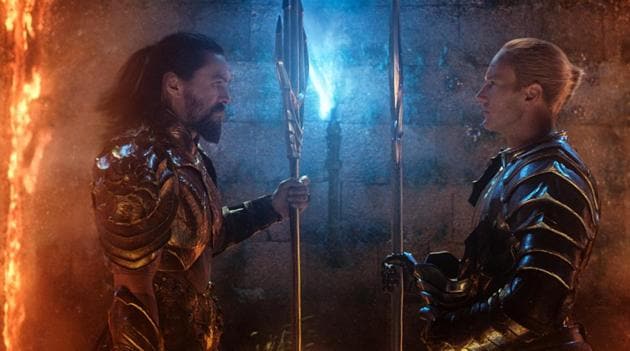 This image released by Warner Bros. Pictures shows Jason Momoa, left, and Patrick Wilson in a scene from Aquaman.(AP)