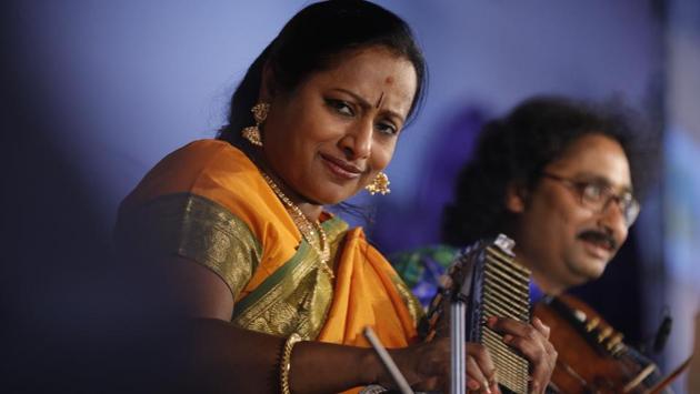 Veena artist Nirmala Rajasekar performs on the concluding day of the 66th Sawai Gandharav Bhimsen Mahotsav at Maharashtriya Mandal Sankul, Mukundnagar on Sunday. (RAHUL RAUT/HT PHOTO) Veena artist Nirmala Rajasekar performs on the concluding day of the 66th Sawai Gandharav Bhimsen Mahotsav at Maharashtriya Mandal Sankul, Mukundnagar on Sunday. (RAHUL RAUT/HT PHOTO)