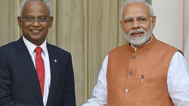 New Delhi: Prime Minister Narendra Modi and Maldivian President Ibrahim Mohamed Solih before a meeting at Hyderabad House, in New Delhi, Monday, December 17, 2018. (PTI) New Delhi: Prime Minister Narendra Modi and Maldivian President Ibrahim Mohamed Solih before a meeting at Hyderabad House, in New Delhi, Monday, December 17, 2018. (PTI)