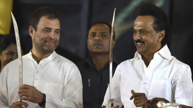 DMK chief Stalin endorsed during an event in Chennai to unveil the statue of his father, the late M Karunanidhi. (AP Photo) DMK chief Stalin endorsed during an event in Chennai to unveil the statue of his father, the late M Karunanidhi. (AP Photo)