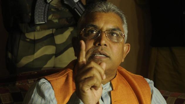 BJP state president Dilip Ghosh said party leaders held a meeting with other functionaries and national general secretary Bhupender Yadav on Sunday to discuss their next course of action.(Samir Jana/HT File Photo)