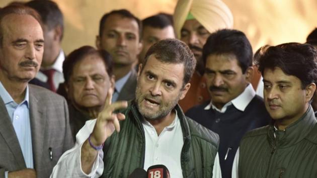 Congress president Rahul Gandhi kept up his attack on the BJP-led government on Tuesday saying we “won’t allow Modi to sleep” until farmers’ issues are sorted out. A day after the newly-elected Congress governments in Chhattisgarh and Madhya Pradesh waived agri loans, Gandhi said he had been highlighting the point that the main fight in India is between small traders, farmers and 15-20 wealthy businessmen. (Sanjeev Verma / HT Photo) Congress president Rahul Gandhi kept up his attack on the BJP-led government on Tuesday saying we “won’t allow Modi to sleep” until farmers’ issues are sorted out. A day after the newly-elected Congress governments in Chhattisgarh and Madhya Pradesh waived agri loans, Gandhi said he had been highlighting the point that the main fight in India is between small traders, farmers and 15-20 wealthy businessmen. (Sanjeev Verma / HT Photo)