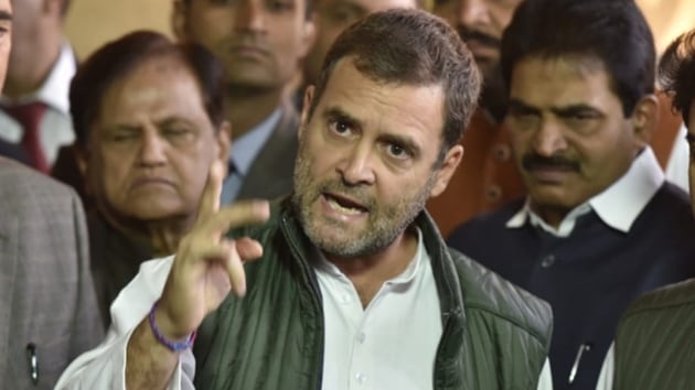 Rahul Gandhi said he had been highlighting the point that the main fight in india is between small traders, farmers and 15-20 wealthy businessmen.(HT Photo)