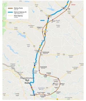 The new railway lane requires at least 1,300 hectares of land from Pune, Ahmednagar and Nashik district. As per the proposal, the 231-km track will have 21 stations.(HT PHOTO)