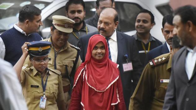 The father of Hadiya, a 26-year-old Kerala woman who converted to Islam and married a Muslim man against her parents’ wishes, has joined the BJP and pledged his support for the party’s ongoing stir against the Supreme Court verdict on Sabarimala temple. The Bharatiya Janata Party’s general secretary B Gopalakrishnan gave KM Ashokan, an ex-serviceman, membership of the party on Monday. (Vipin Kumar / HT Archive) 