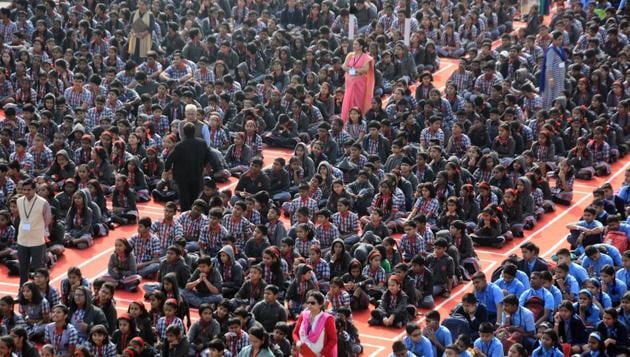 The event was attended by students of Kendriya Vidyalaya, Tingarenagar. At least 1,700 people including adolescent girls, boys, men and women were present under one roof.(SHANKAR NARAYAN/ HT PHOTO)