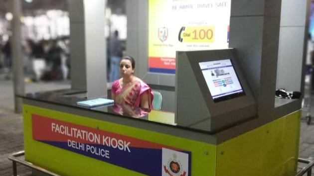 The Delhi Police have installed a kiosk, called the ‘e-cop kiosk, outside the arrival terminal of Delhi’s IGI airport.(Source: Delhi Police)