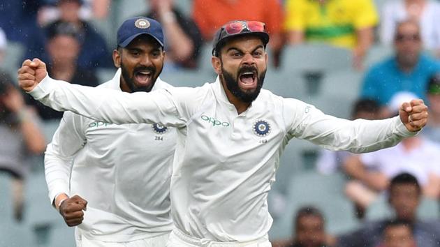 India's captain Virat Kohli reacts after the dismissal of Australia's Travis Head during day three of the first test match between Australia and India at the Adelaide Oval.(REUTERS)